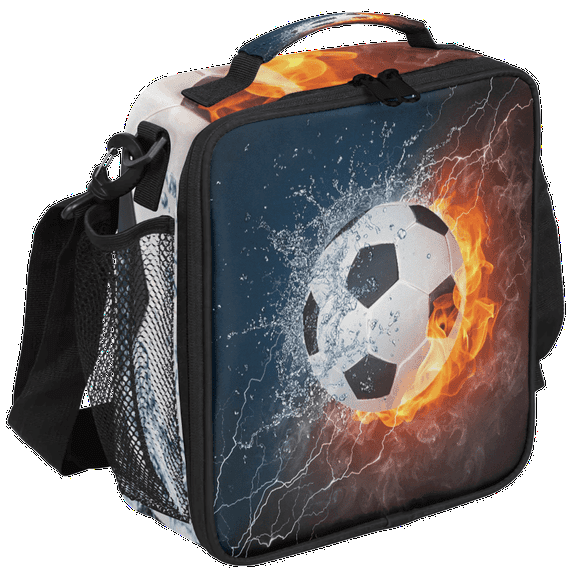 Fire & Water Soccer Print Insulated Lunch Bag
