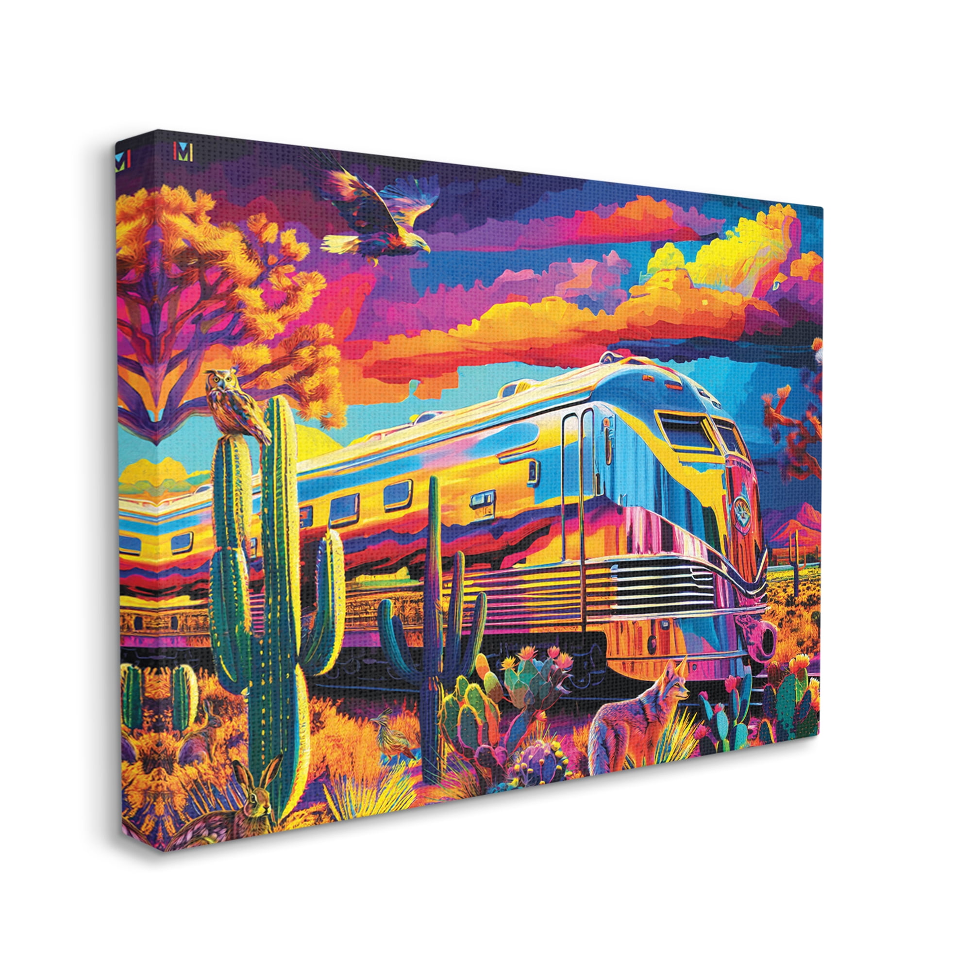 Stupell Industries Vivid Desert Train Scene Transportation Painting Gallery Wrapped Canvas Print Wall Art, 48 x 36