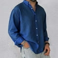 thumbnail image 2 of Camisa lavada de manga larga con botones para hombre: color liso, poliéster, cómoda y holgada para todas las ocasiones, 2 of 6