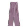 thumbnail image 4 of ManxiVoo Cargo Pants for Women, Women's Autumn/Summer Thin Wide Leg Ice Silk Loose Straight Pocket Strap Casual Pants Dickies Work Pants Pink2 XL, 4 of 4