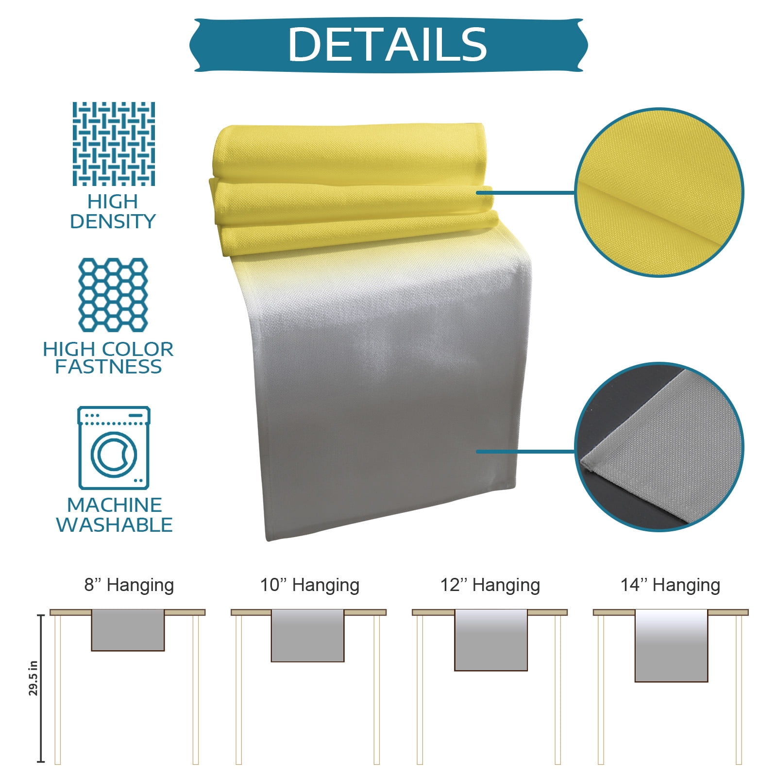 Ldtrchee Yellow White Grey Ombre Table Runner 36 Inches, Modern Abstract Aesthetics Bed Runner Dresser Scarves Tabletop for Indoor Outdoor Parties/Ceremony/Banquet, 13"x 36"