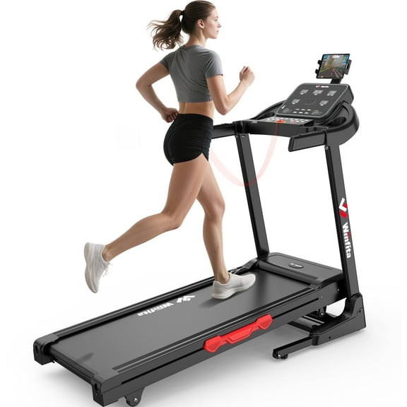 Treadmill with Auto Incline, 17" Incline Treadmill for Home, Compact, Foldable, 300lb Capacity, Shock Absorption, 12% Incline Automatic, 0.6-8MPH, 3.5HP, Pulse Sensor, Bluetooth App Running Treadmill