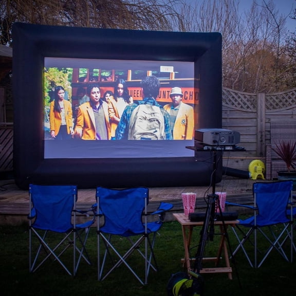 Inflatable Projector Screen - 14FT Outdoor Movie Screen Blow Up for Movie Parties Backyard Outside with Air Blower and Carry Bag, Front and Rear Projection