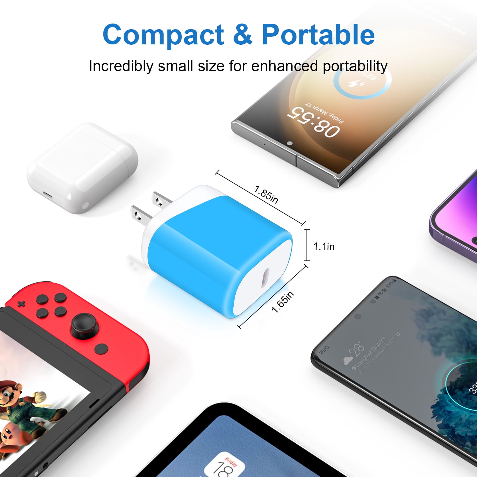 Compatible for iPhone Charger Fast Charging, 3 Pack 20W PD USB C Charger Block+USB C to Charging Cord 6FT, Type C Wall Charger Adapter USB C Brick Phone Charging Cord Compatible for iPhone, Blue