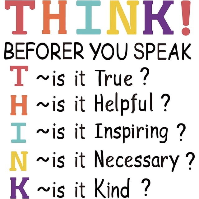 2 hojas de pegatinas de pared de PVC coloridas "Think Be for e You Speak", vinilo decorativo para pared con citas motivacionales inspiradoras, calcomanías de pared extraíbles.