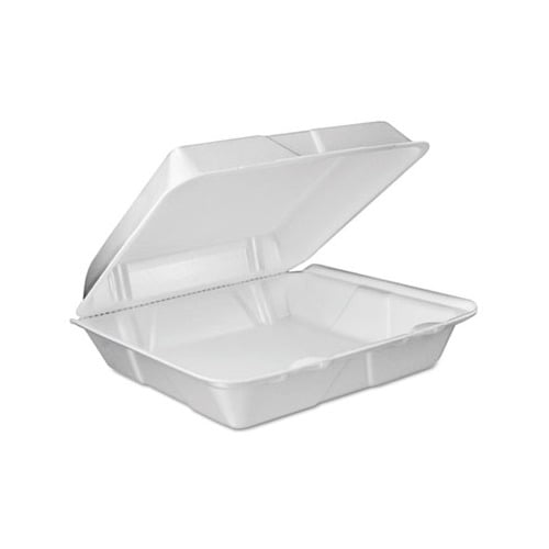 Foam Hinged Lid Container Vented Lid, 9 x 9.4 x 3, White, 100/Pack, 2 Packs/Carton