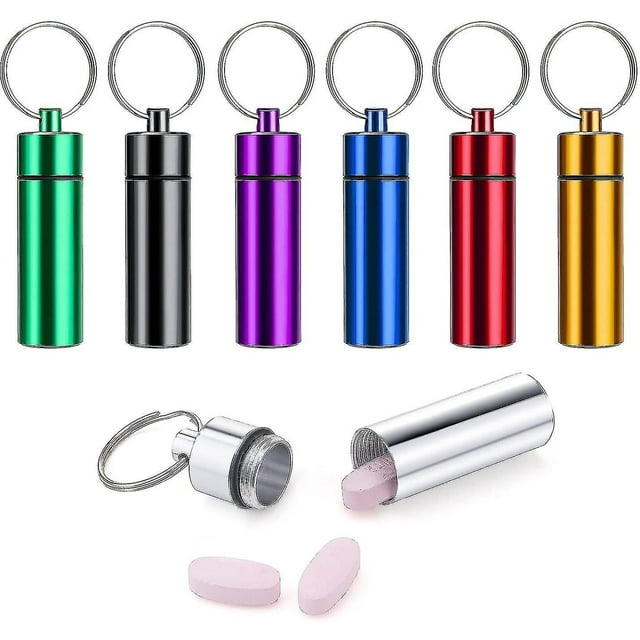 Pill Box Keychain, Set Of 7 Mini Capsule Pill Box Metal Pill Box Pill Box Pill