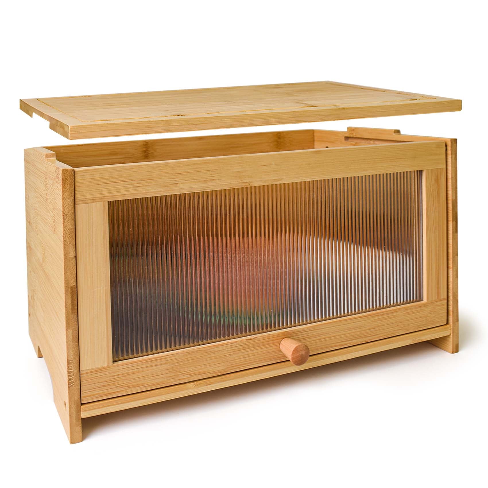 thovorrnl Bread Box for Kitchen Countertop with Removable Cutting Board, Farmhouse Bamboo Bread Storage Container, 15.7” x 9.8” x9.2”