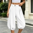 thumbnail image 6 of HBYJLZYG Women's Capri Pants with Pleated Lantern Style and Button Zip Fly, Relaxed Loose Fit with Elastic Waist and Side Pockets, Summer Casual Knee-Length Workwear, 6 of 9
