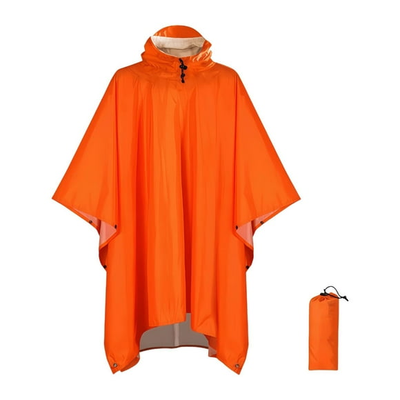Almencla Rain Poncho with Hood Reusable Rain Jacket for Sports Event Hiking Camping Orange
