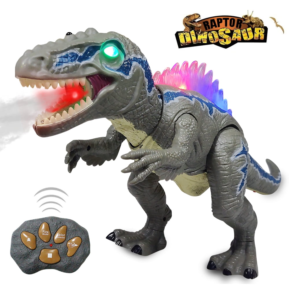 Wishtime Remote Control Dinosaur Toys for Kids - Electronic Toy Walking Spray Mist Realistic Velociraptor Dinosaur Toys with LED Light Up, Roaring