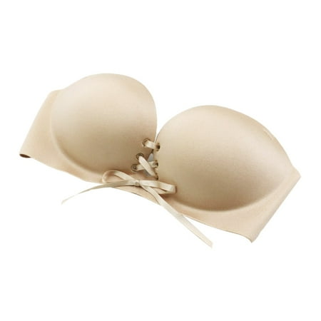 

fanshao Women Solid Color Wireless Lace-up Thick Detachable Strap Bra Brassiere Tube Top