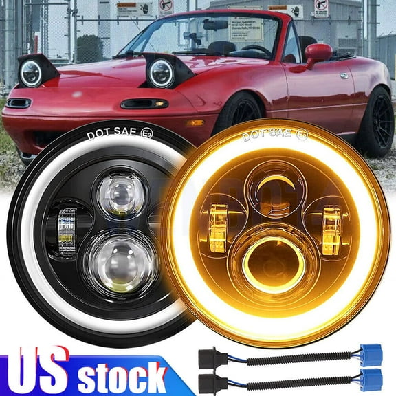 Pair 7 inch For 90-97 Mazda NA Miata MX5 MX-5 H6024 LED Headlights Halo Angel Eye