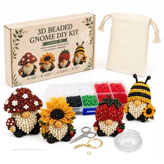 3D Beaded Gnome Craft Kit DIY Handmade Bead Art Set for Kid Teen Adult Beginner Friendly Craft Activity with Full Material and Instruction