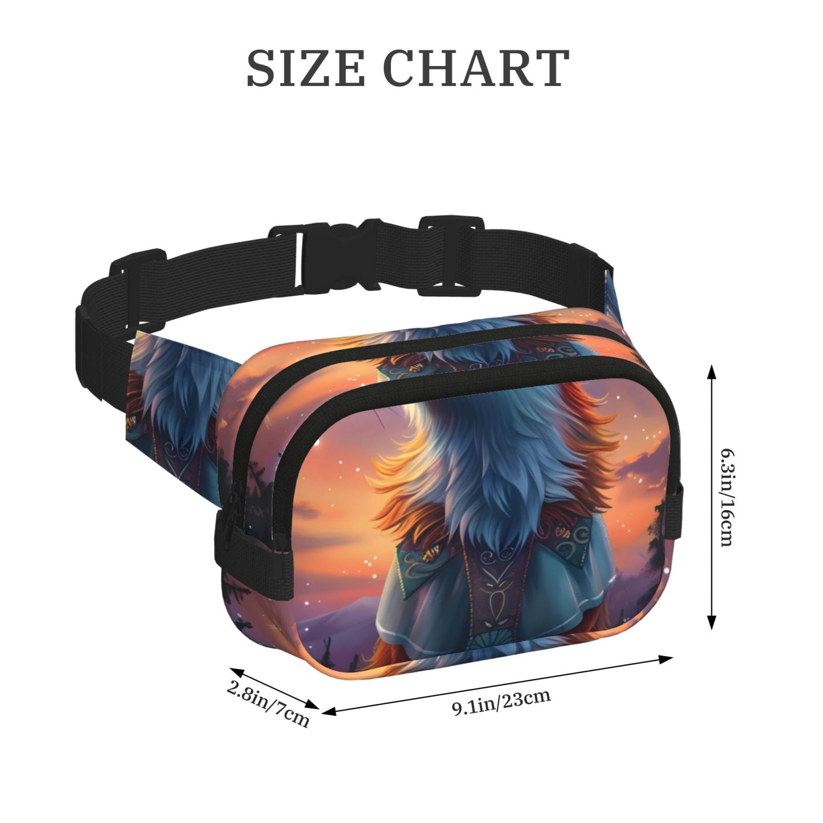 Picia Starry Sky Meditating Fox Print Square Double-Layer Waist Bag Mini Adjustable Waist Belt Bag Exercise Running Travel Hiking