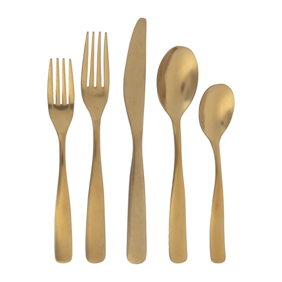 Gibson Home Hulton 20 Piece Flatware Gold Polish Silverware Set - Stainless Steel Utensils - Forks, Spoons, Knives