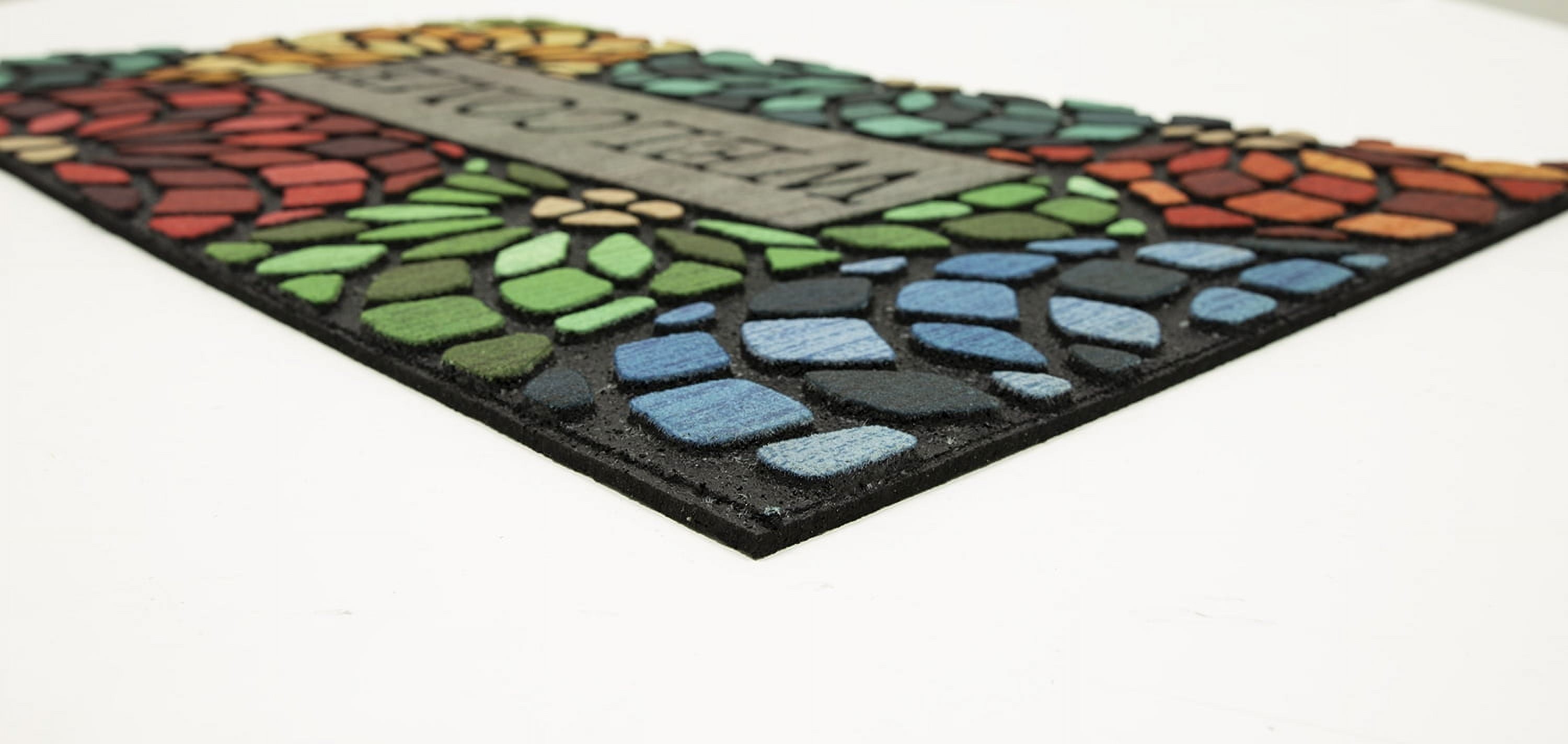 Mohawk Home Doorscapes Mat Welcome Stained Glass Floret Mat Scatter, 1'6"x2'6", Grey & Red