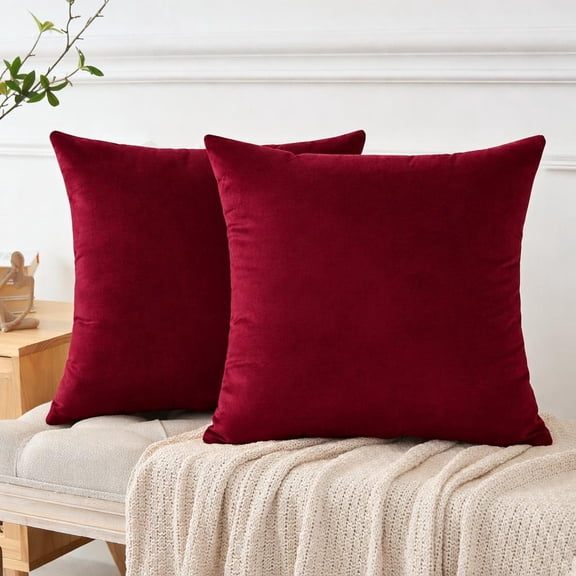 Pack of 2 Dark Red Decorative Cushion Covers 16x16 Sofa Pillow Covers