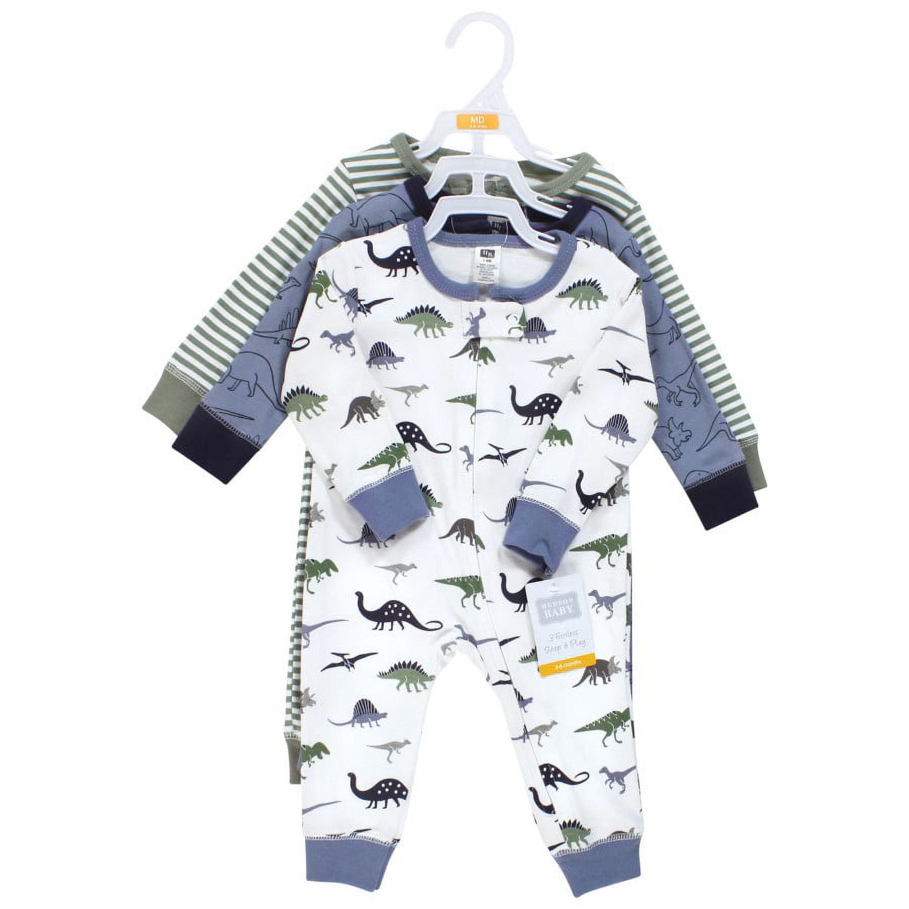 Hudson Baby Cotton Sleep and Play, Blue Green Dino, 0-3 Months