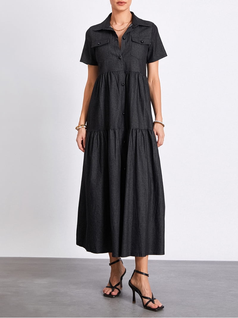 short sleeve plus size denim dress City Chic Plus Size August Dress