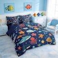 thumbnail image 2 of Manfei Cartoon Fish Twin Bedding Sets for Kids Boys and Girls, Marine Life Print Bedding Comforter Set, Navy Reversible 7pcs, 2 of 6