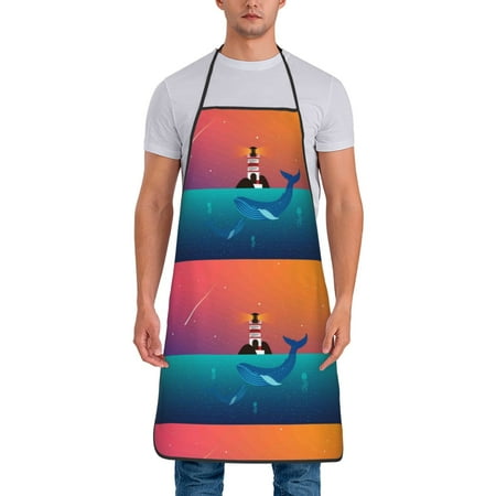 

Matuu Lighthouse and Whale for Cooking Apron for Men and Women Adjustable Strap and Waist Ties for Baking Cooking Gardening
