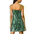 thumbnail image 4 of INSPIRE CHIC Women's Dress Glitter Sequin V Neck Adjustable Straps Prom Mini Dress M Dark Green, 4 of 9
