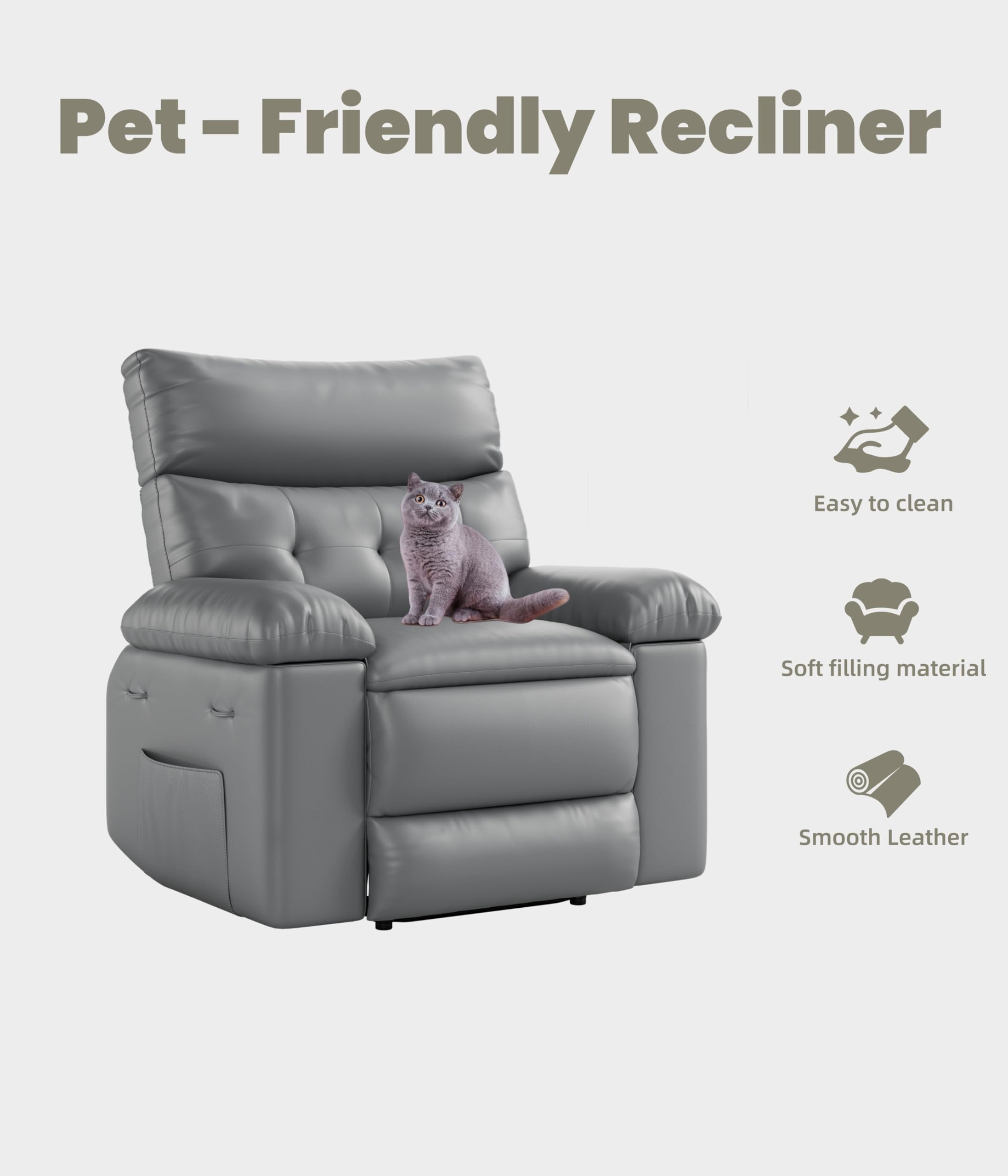 Oversized PU Leather Recliner Chair, Extra Wide Manual Recliner for Adults, Lazy Chair Single Sofa with 1.5X Sponge Comfort Arm, Thick Cushion and Back, for Living Room, Bedroom