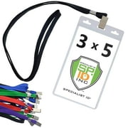 10 Pack - Large 3x5 Inch Large Clear Vertical Badge and Credential Holders with Lanyards for VIP Badges by Specialist ID (Assorted Colors)