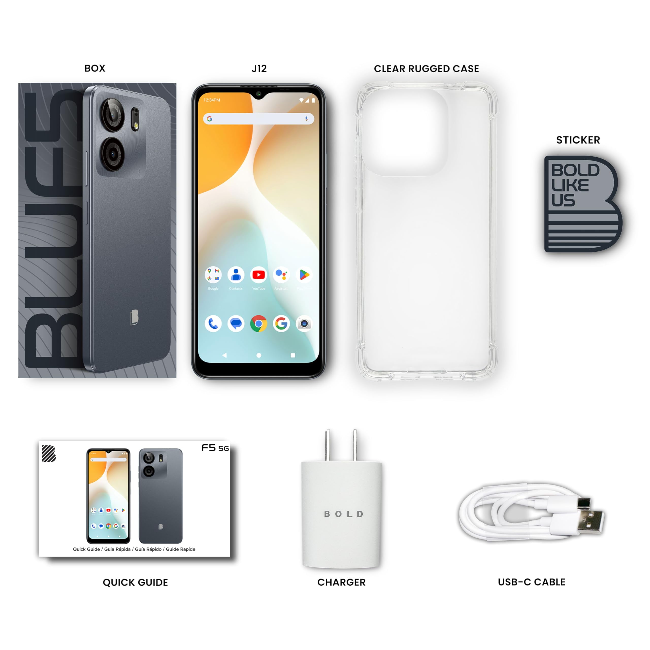 BLU F5| 5G | 2024 | All-Day Battery | Unlocked | 6.6? HD+ Display | 128GB | Dual 50MP | US Version | Grey