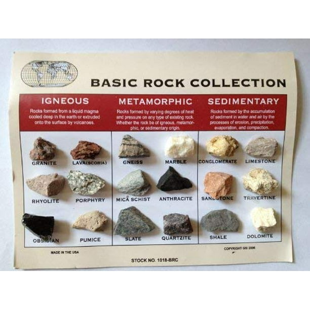Rock Collection and ID Chart - 18 Rocks - Igneous, Metamorphic ...