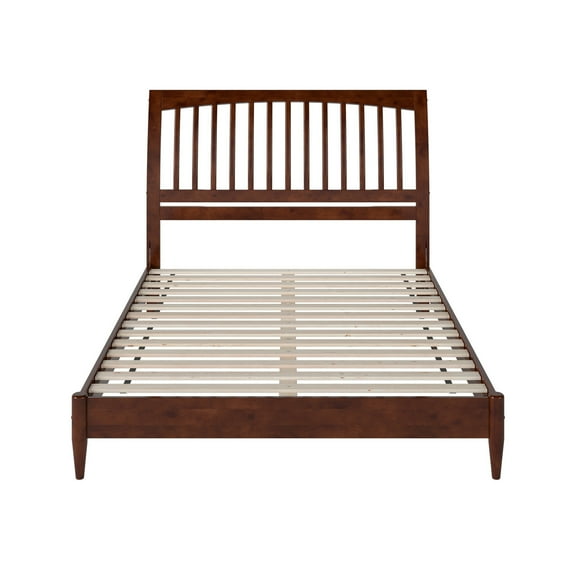 Maykoosh Tribal Treasures Solid Wood Low Profile Sleigh Platform Bed in Walnut, Queen Size, 87.92"L x 63.54"W x 50"H, 800 lb Capacity, Sturdy Slats, USB Charging Port, Modern Platform Bed for Bedroom