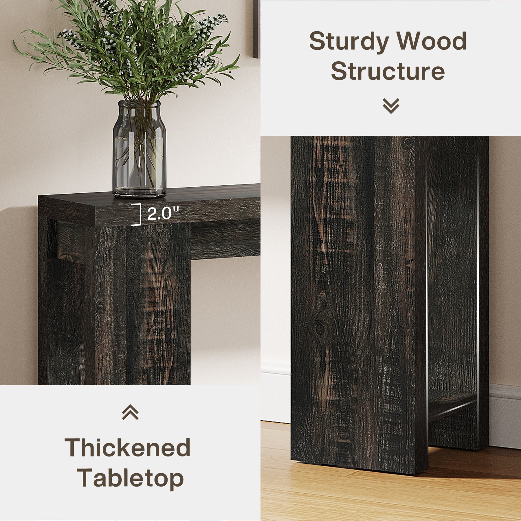 Finmind 71" Long Console Table, Narrow Black Entryway Table Wood Sofa Table
