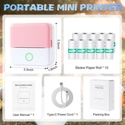 SLOK Thermal Mini Printer, Portable Inkless Bluetooth Sticker Maker with 10 Rolls Paper, Pink