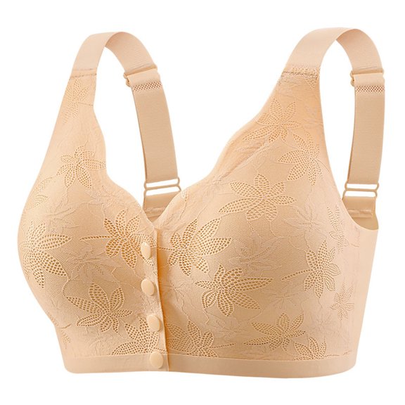 KHONTS,Women's Plus Size Front Button Closure Bras No Underwire Push up Everyday Bra Adjustable Strap Soft Comfy Everyday Bralettes Beige L