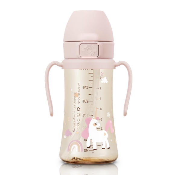 Sippy Cup GROSIMI con tapa abatible, a prueba de derrames, PPSU, 300 ml, unicornio