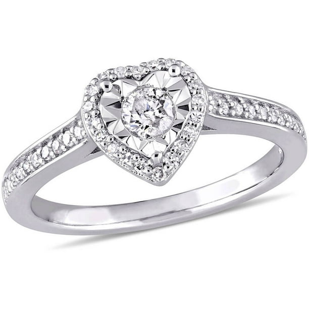 Miabella - 1/3 Carat T.W. Diamond Sterling Silver Heart Halo Engagement ...