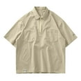 thumbnail image 3 of Felirenzacia Men’s Training Polo Shirt with Pockets, Performance Stretch Short Sleeve Sportswear Quarter Zip Top, Khaki,5XL, 3 of 5