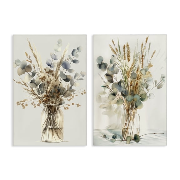 Stupell Industries Eucalyptus Jar Bouquets Plants & Flowers Painting Wrapped Canvas Art Print Wall Art, 16 x 24, Set of 2