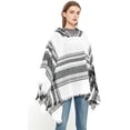 thumbnail image 3 of Zhengup Women's Plaid Hooded Shawl Wrap Knitted Cape Poncho Pullover Hoodie Sweater Blanket Poncho with Fringes Winter Fall, 3 of 7