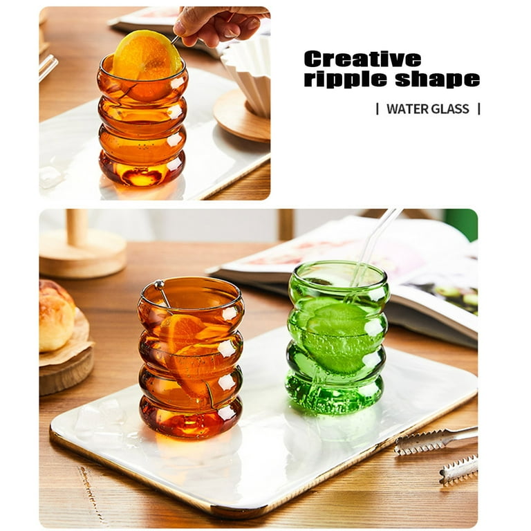 Creative Wavy Glass,Chamfered Retro Glass,Aesthetic Glass,Straw