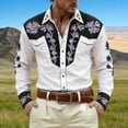 thumbnail image 2 of Mens Shirts Western Cowboys Print Long Sleeve Button Lapel Top Casual Carnival Classic Comfortable Shirt for Men White L, 2 of 4