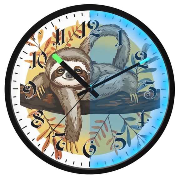 Ryvnso Sloth on Branch 12 Inch Night Light Wall Clock Luminous Silent Battery Operate Clocks