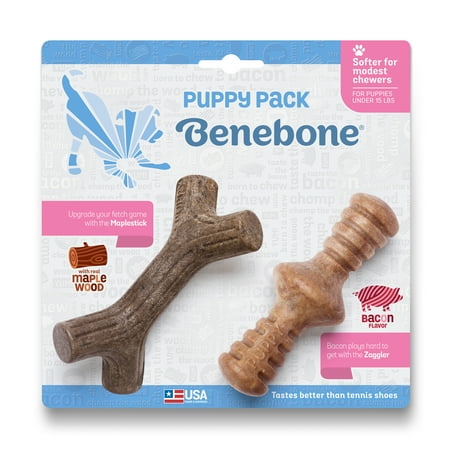 UPC: 0854111004705 | Benebone Puppy Maplestick Durable Dog Chew Toy 2-Pack Zaggler Bacon Tiny
