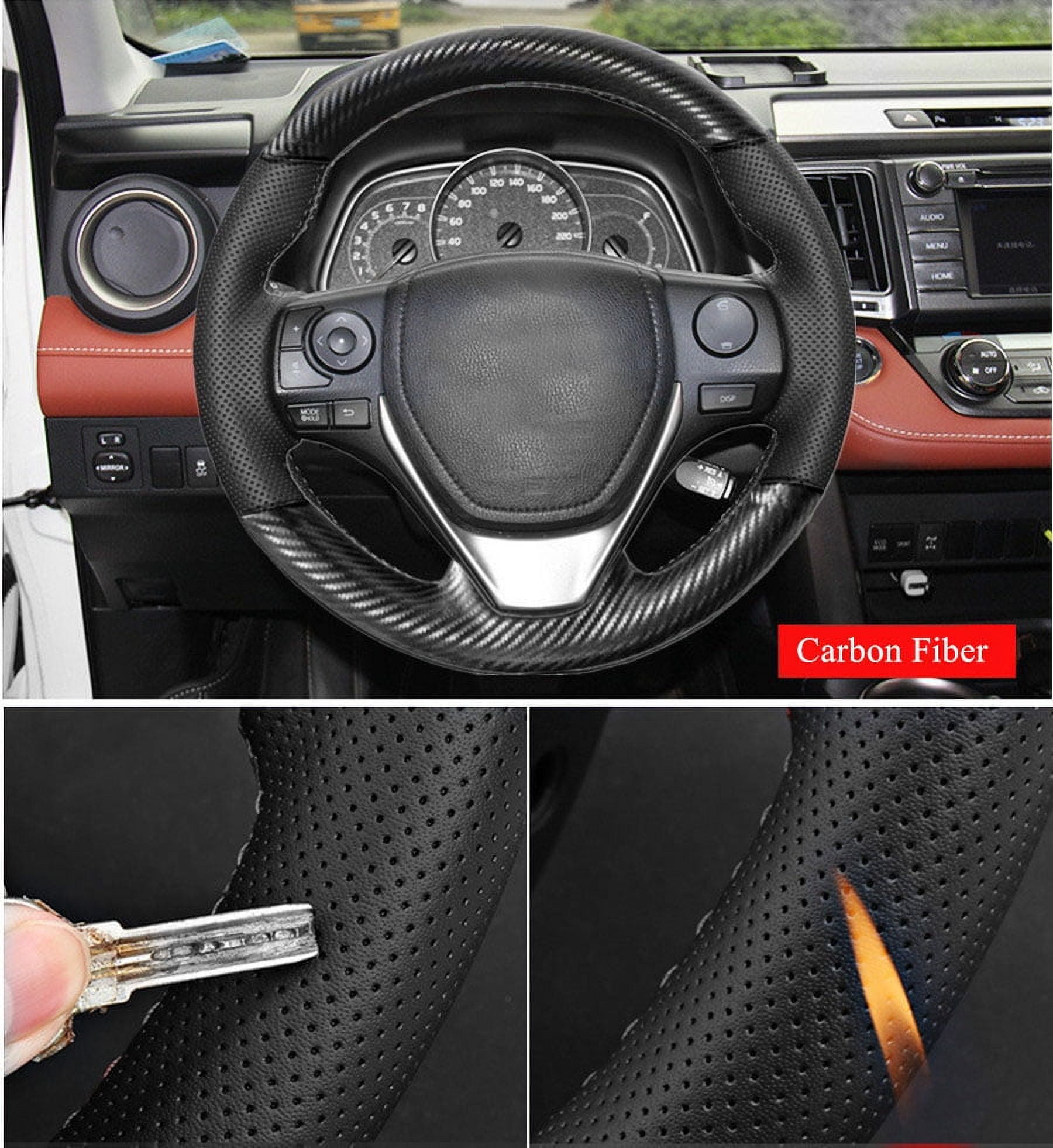 Carbon Fiber + Pu Leather DIY Hand Sewing Car Steering Wheel Cover for Toyota RAV4 Corolla 2013-2018