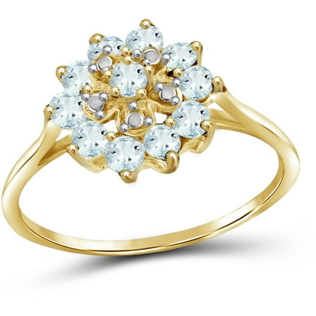 JewelersClub 0.96 Carat T.G.W. Aquamarine Gemstone and 1/20 Carat T.W. White Diamond Gold Over Silver Flower Ring