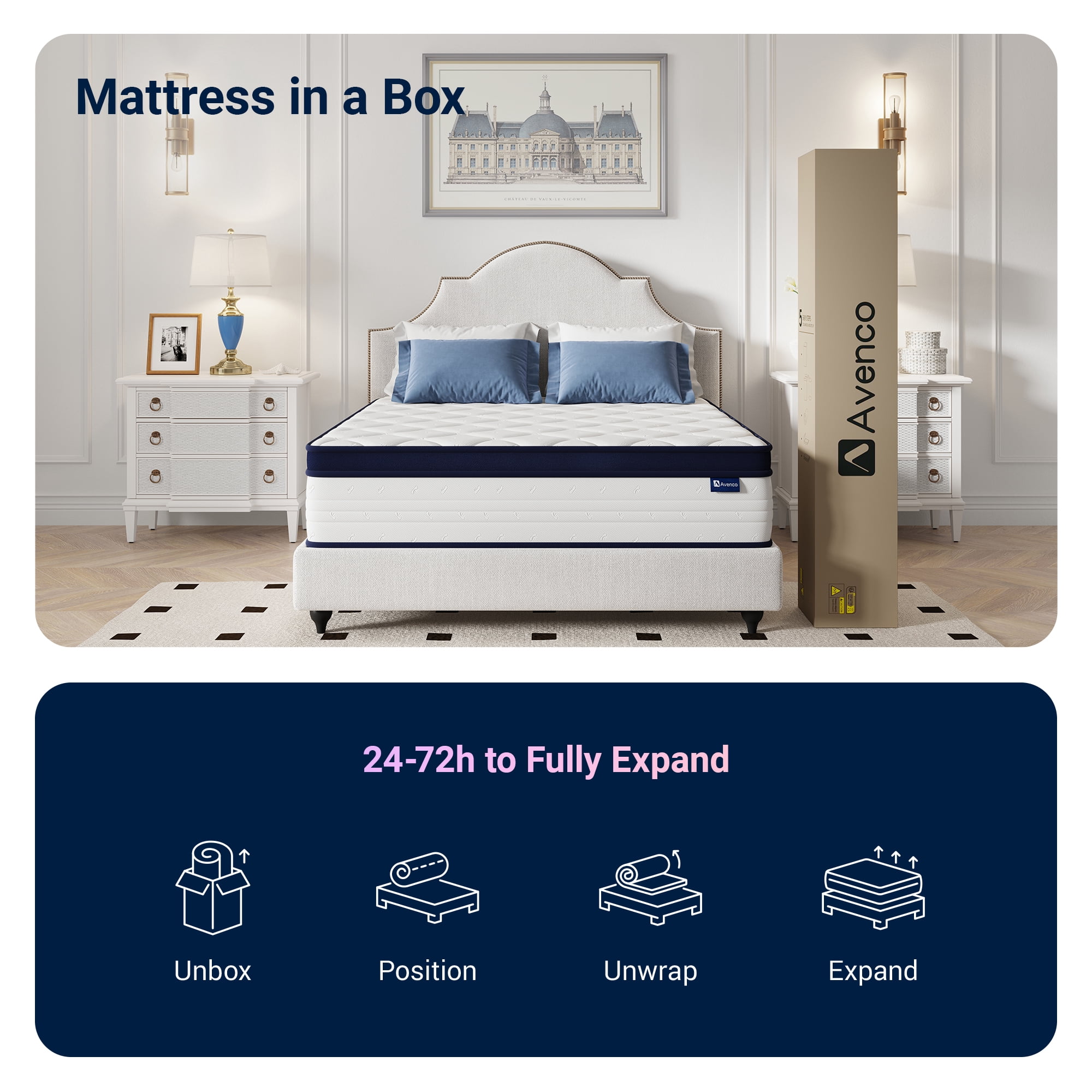 Avenco Breezure Pocket Spring Hybrid Full Size Mattress 14 inch Motion Isolation Mattresses in a Box,Medium Firm