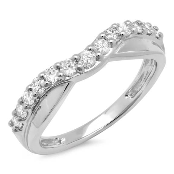 0.55 Carat (ctw) 18K White Gold Round Cut Diamond Ladies Anniversary Wedding Guard Contour Band 1/2 CT
