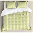 thumbnail image 1 of Vibrant Duvet Cover Set Queen Size, Repetitive Abstract Lines and Semicircles Vintage Minimalist Pattern, 3 Piece Bedding Set with 2 Pillow Shams, Persian Blue and Yellow, by Ambesonne, 1 of 3