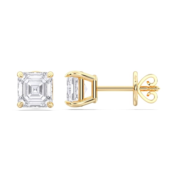 KEEVA JEWELS IGI Certified 1.00 Carat F/VS Asscher Lab Grown Diamond Stud Earring for Women 14K Yellow Gold